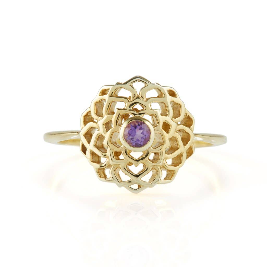 Crown Chakra Ring, Amethyst & Silver Gold Plated