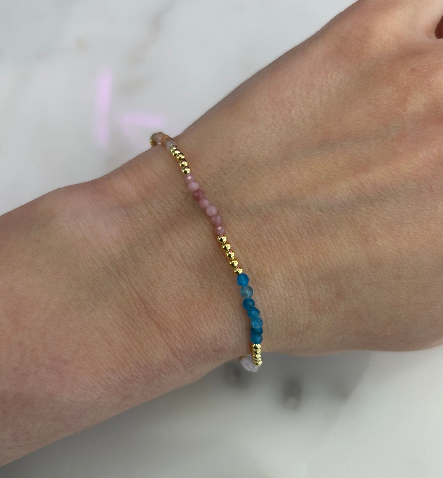 Rainbow Quartz and Silver Gold Plated Beaded Stacking Bracelet