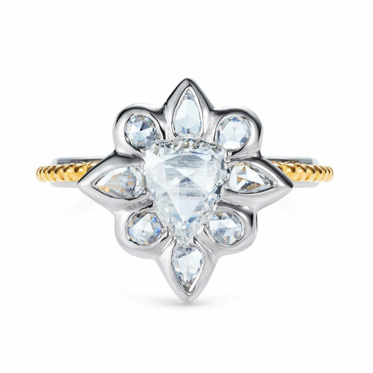 Rose Cut Pear Diamond Ring Platinum And 24ct Yellow Gold