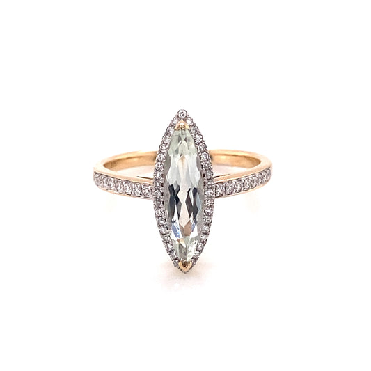 18ct Yellow Gold Marquise Green Amethyst Diamond Ring