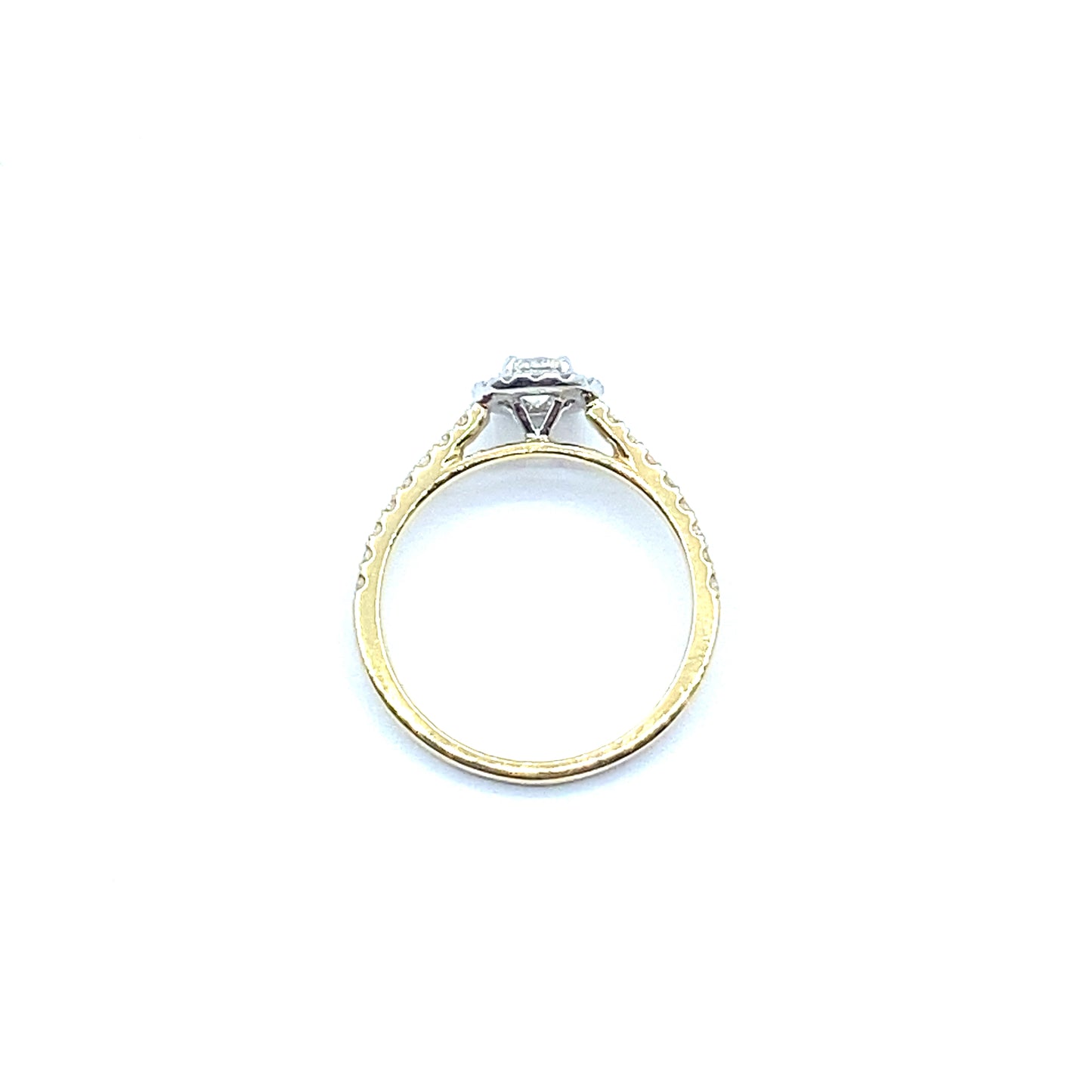 Round Brilliant Diamond Halo Ring with 18ct White Gold Halo and Yellow Gold Diamond Set Band