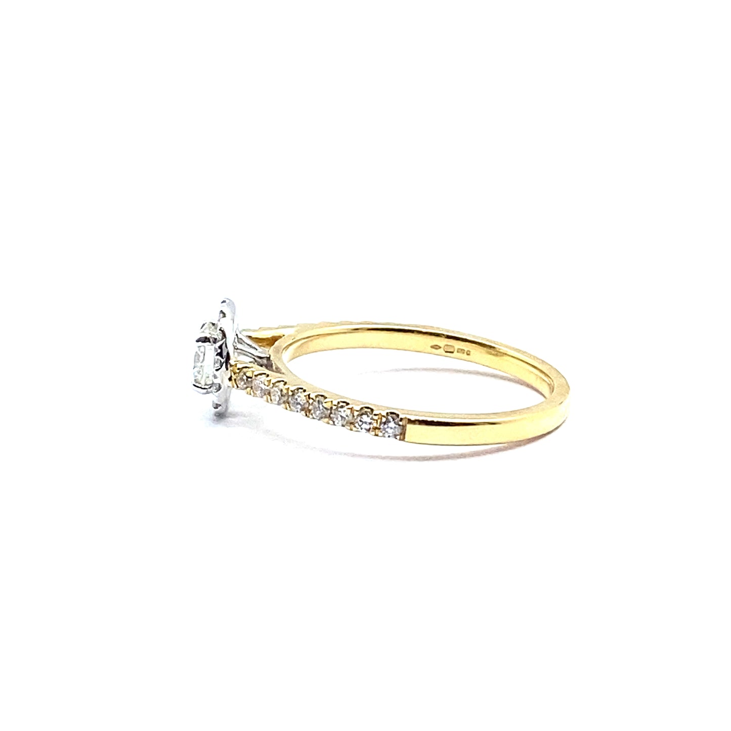 Round Brilliant Diamond Halo Ring with 18ct White Gold Halo and Yellow Gold Diamond Set Band