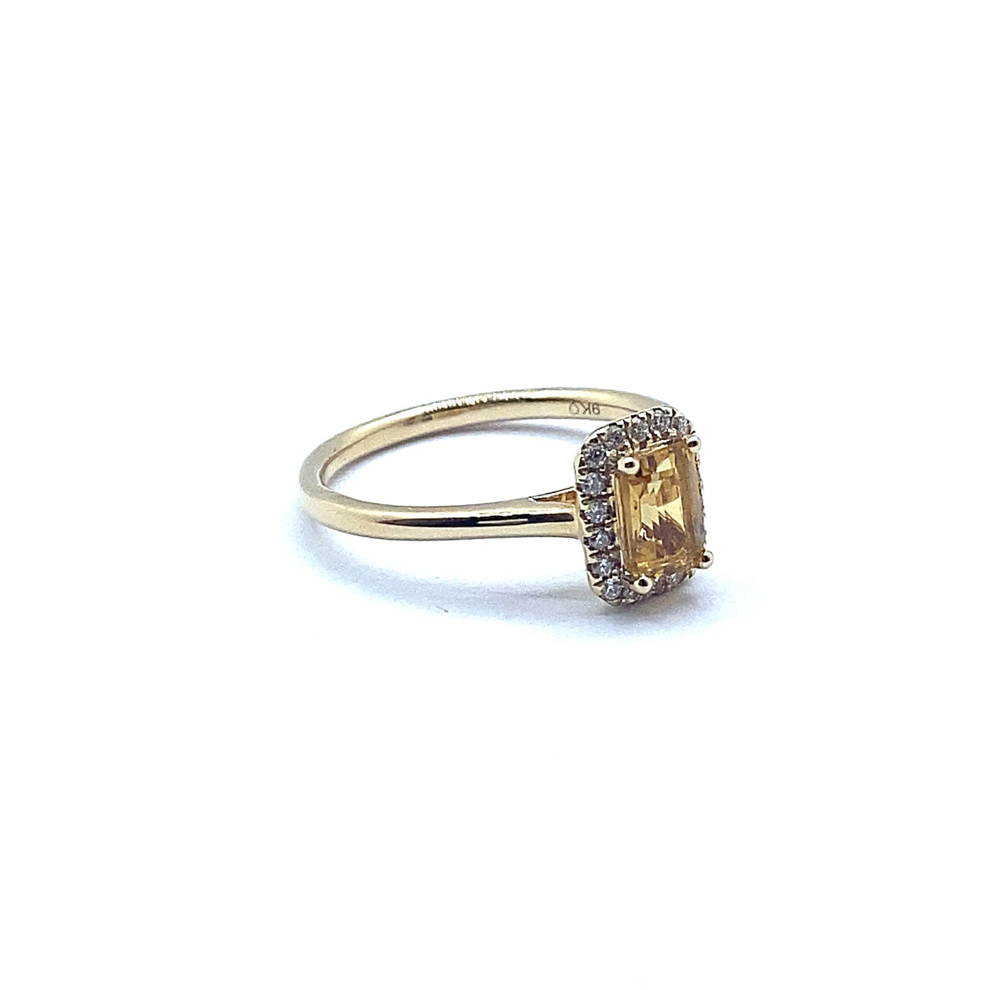 Citrine and Diamond Halo, 9ct Yellow Gold Ring