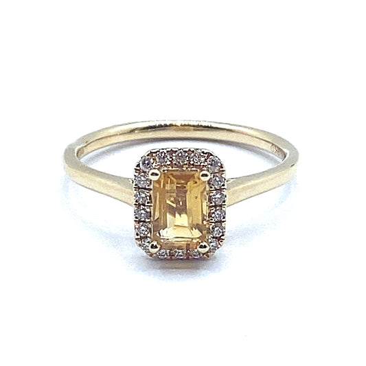 Citrine and Diamond Halo, 9ct Yellow Gold Ring