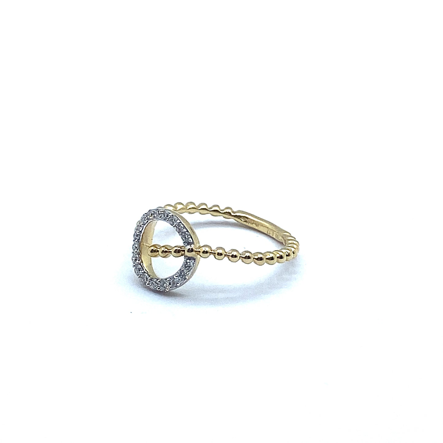 Diamond Circle and 18ct Yellow Gold Beaded Ring