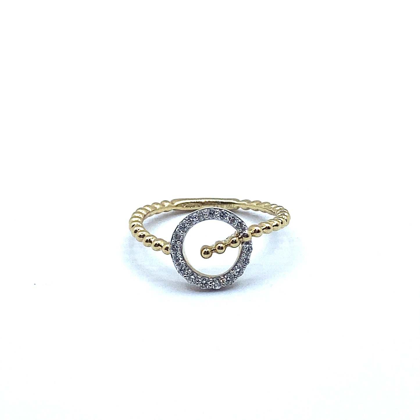 Diamond Circle and 18ct Yellow Gold Beaded Ring