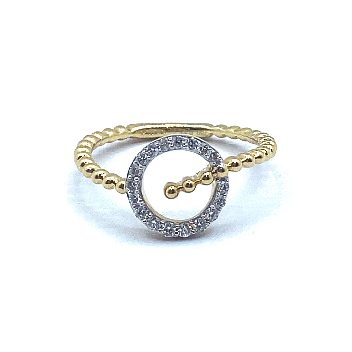 Diamond Circle and 18ct Yellow Gold Beaded Ring