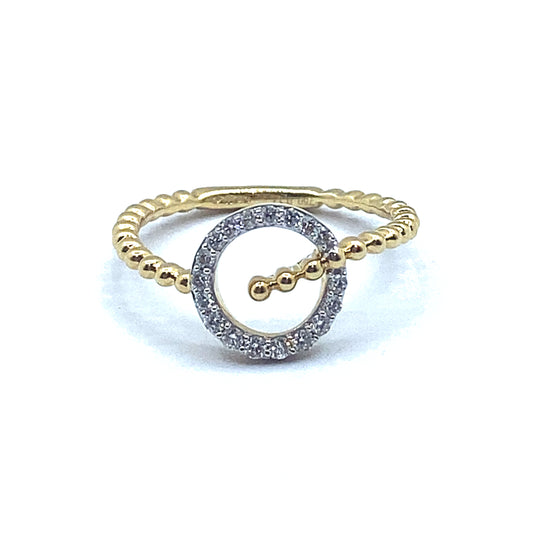 Diamond Circle and 18ct Yellow Gold Beaded Ring