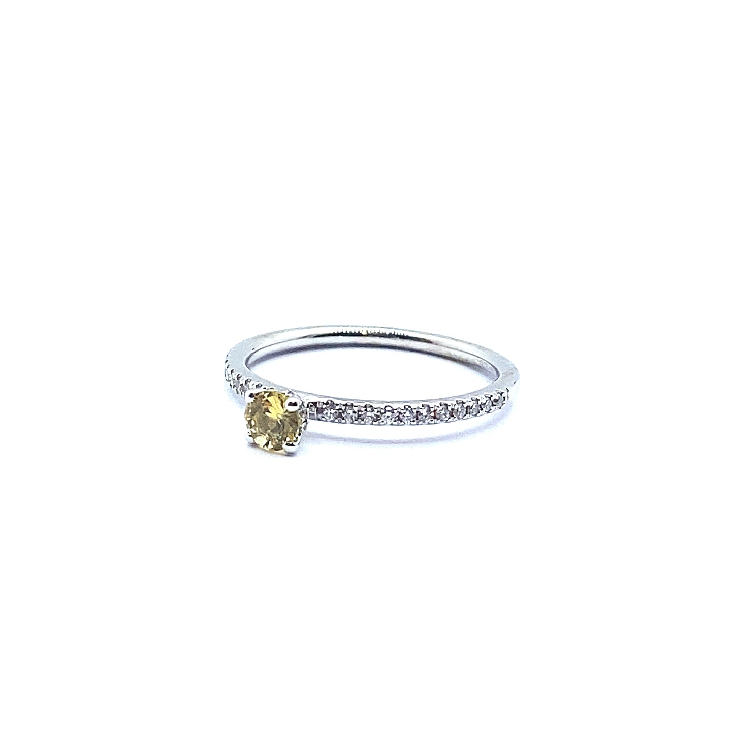 Yellow Sapphire Ring with a Diamond Claw Set Band in 9ct White Gold