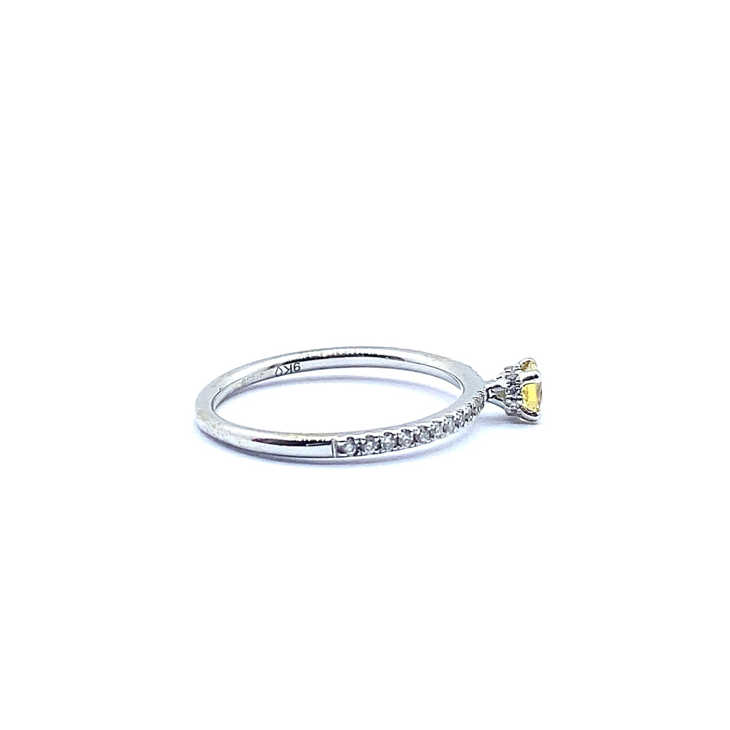 Yellow Sapphire Ring with a Diamond Claw Set Band in 9ct White Gold