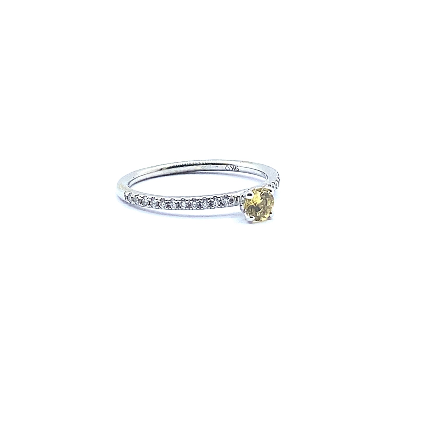 Yellow Sapphire Ring with a Diamond Claw Set Band in 9ct White Gold