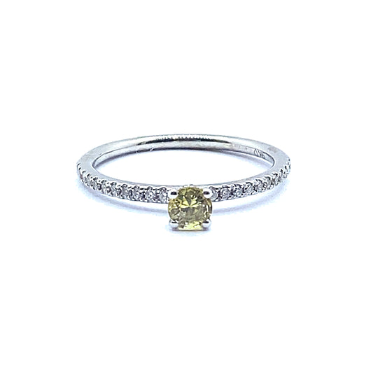 Yellow Sapphire Ring with a Diamond Claw Set Band in 9ct White Gold
