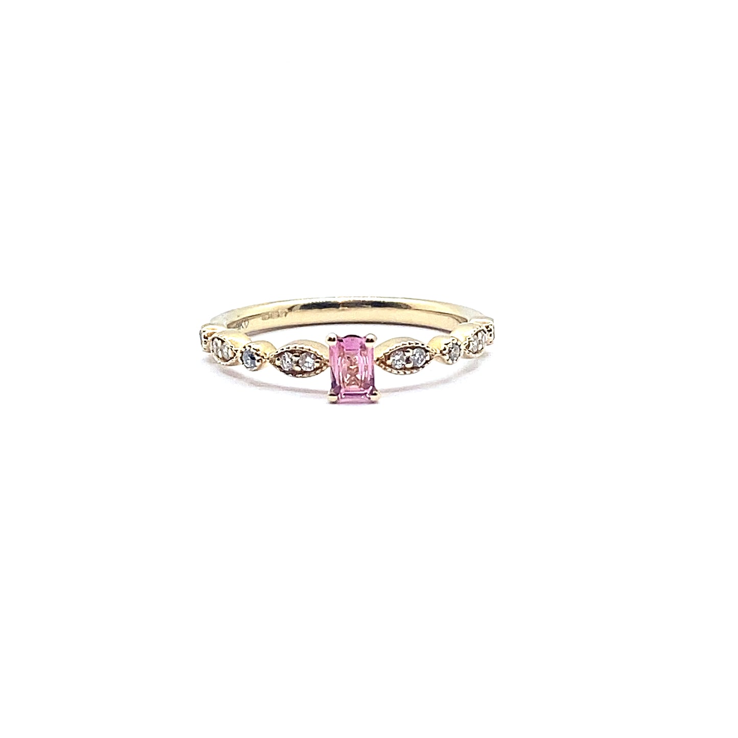 Pink Tourmaline Ring with Decorative Diamond Band in 9ct Yellow Gold