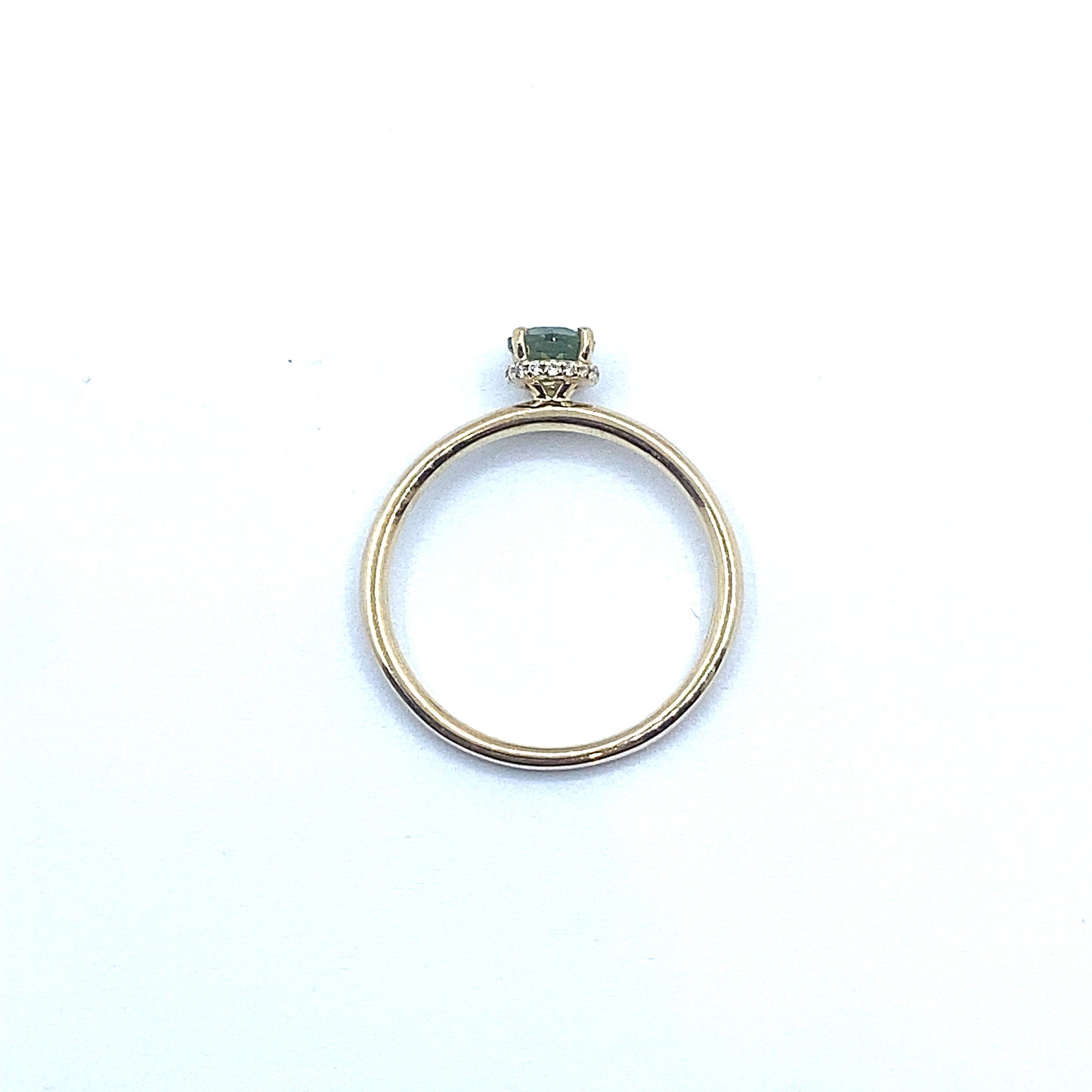 Forest Green Tourmaline Ring with a Diamond Hidden Halo in 9ct Yellow Gold