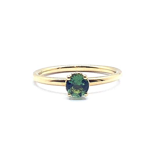 Forest Green Tourmaline Ring with a Diamond Hidden Halo in 9ct Yellow Gold