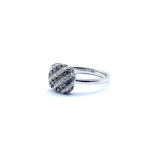 Cushion Shaped, Champagne and White Diamond, 18ct White Gold Ring, 9mm Cushion shape