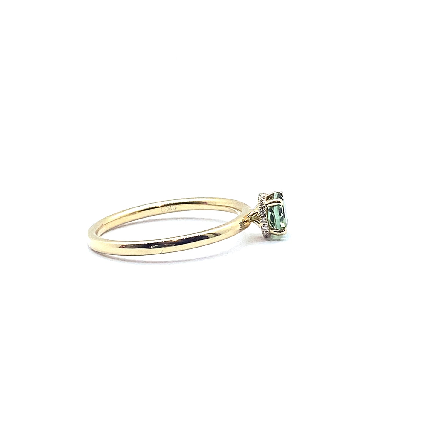 Forest Green Tourmaline Ring with a Diamond Hidden Halo in 9ct Yellow Gold