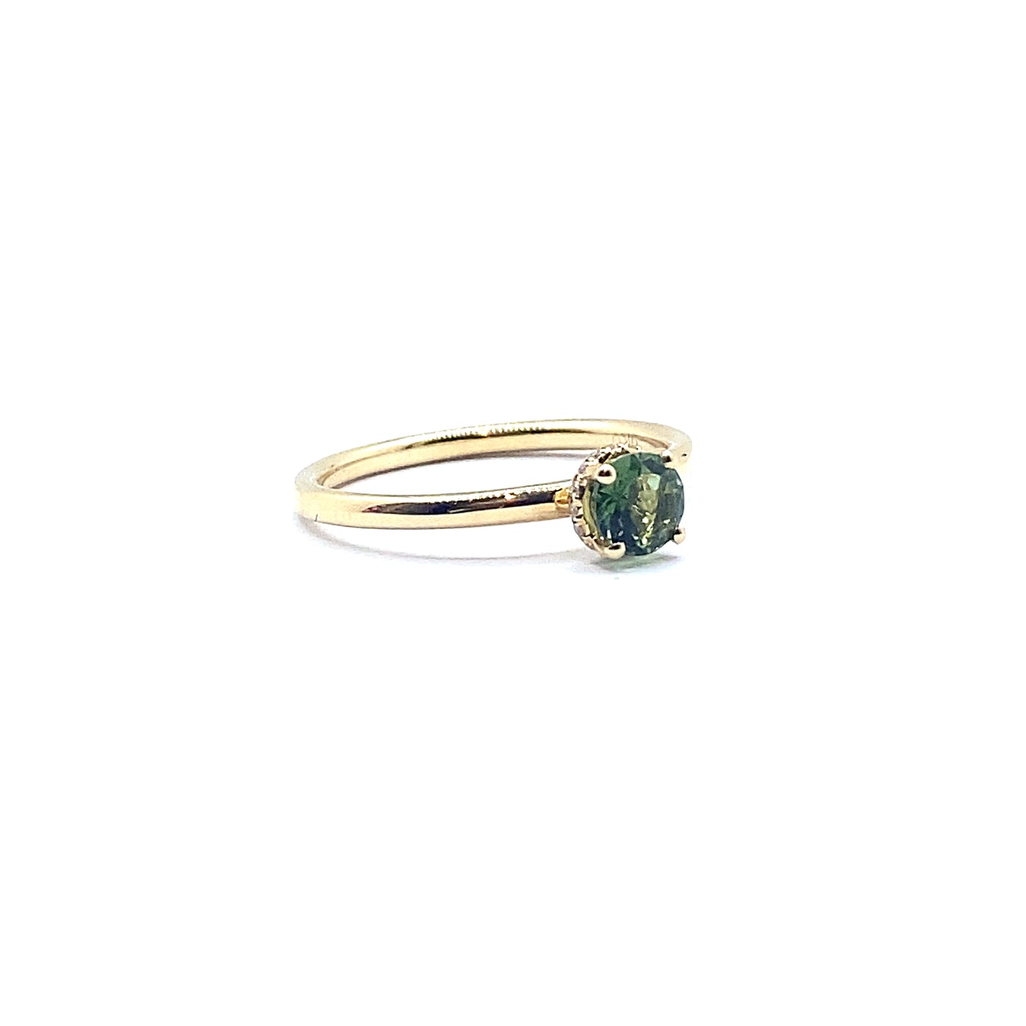 Forest Green Tourmaline Ring with a Diamond Hidden Halo in 9ct Yellow Gold