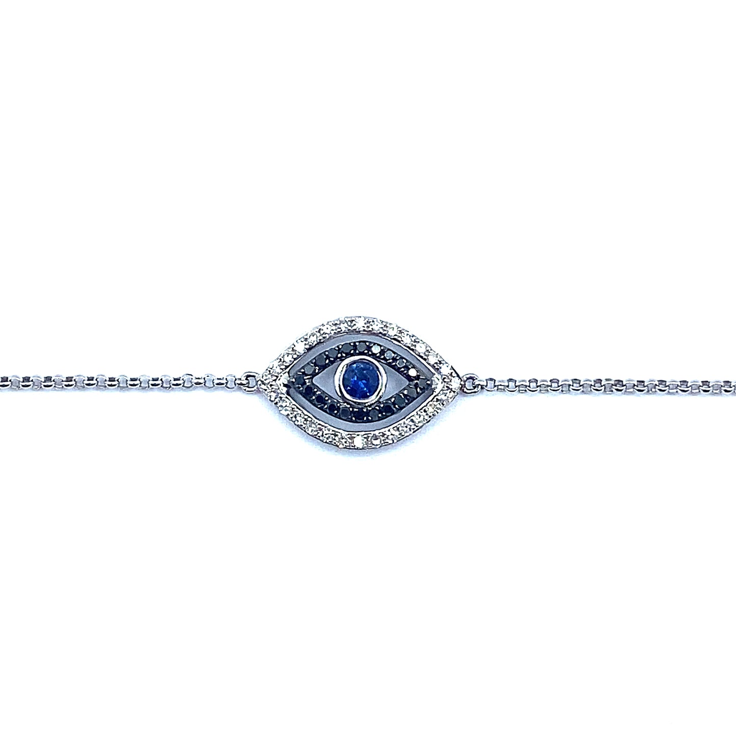 Evil (or Lucky) Eye Diamond, Sapphire, 18ct White Gold Bracelet