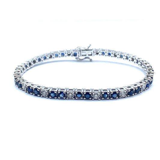 Sapphire and Diamond Round Brilliant Cut Tennis Bracelet in 18ct White Gold