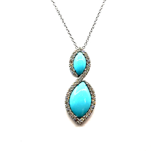 18ct White Gold Turquoise and Diamond Infinity Pendant Necklace