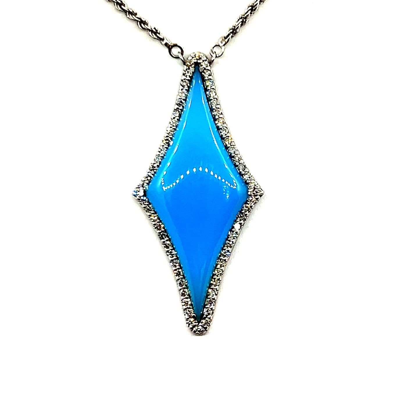 18ct White Gold Turquoise and Diamond Pendant Necklace