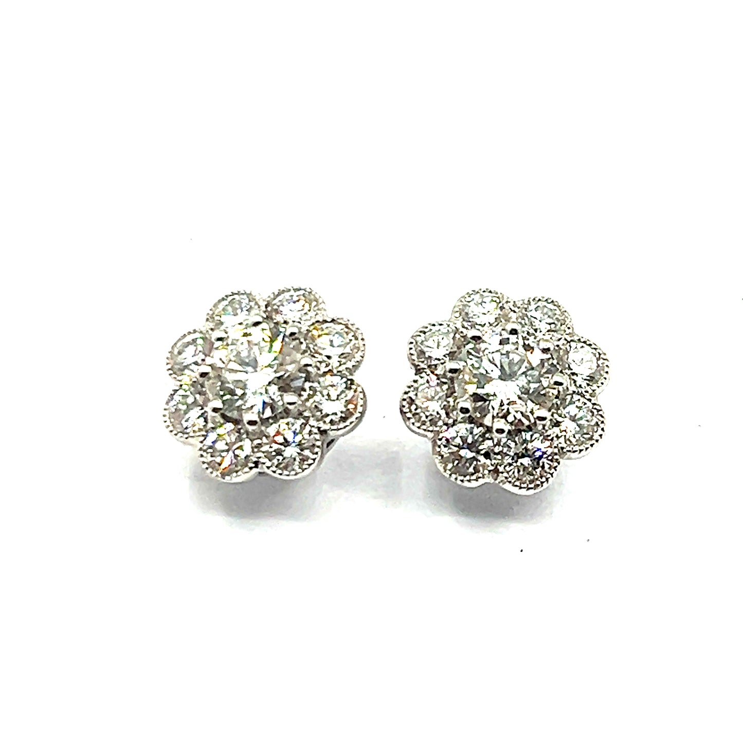 18ct White Gold Natural Diamond Floral Halo Earrings