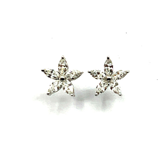 18ct White Gold Marquise Cut Star Diamond Earrings