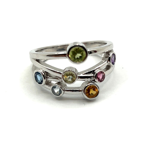 Rainbow Dance Ring In Silver With Multiple Gemstones