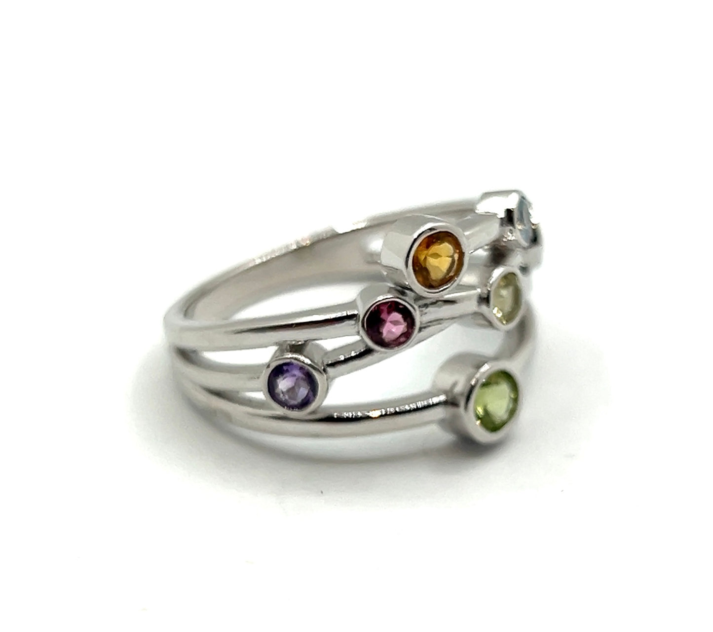 Rainbow Dance Ring In Silver With Multiple Gemstones