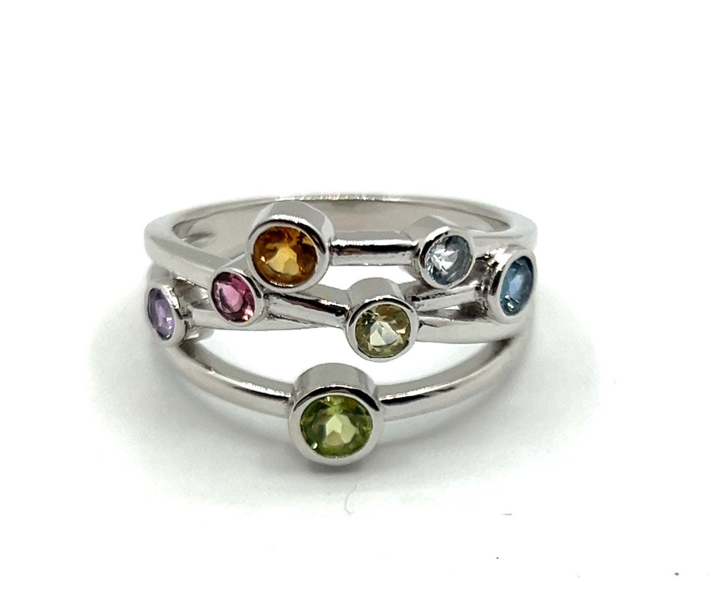 Rainbow Dance Ring In Silver With Multiple Gemstones