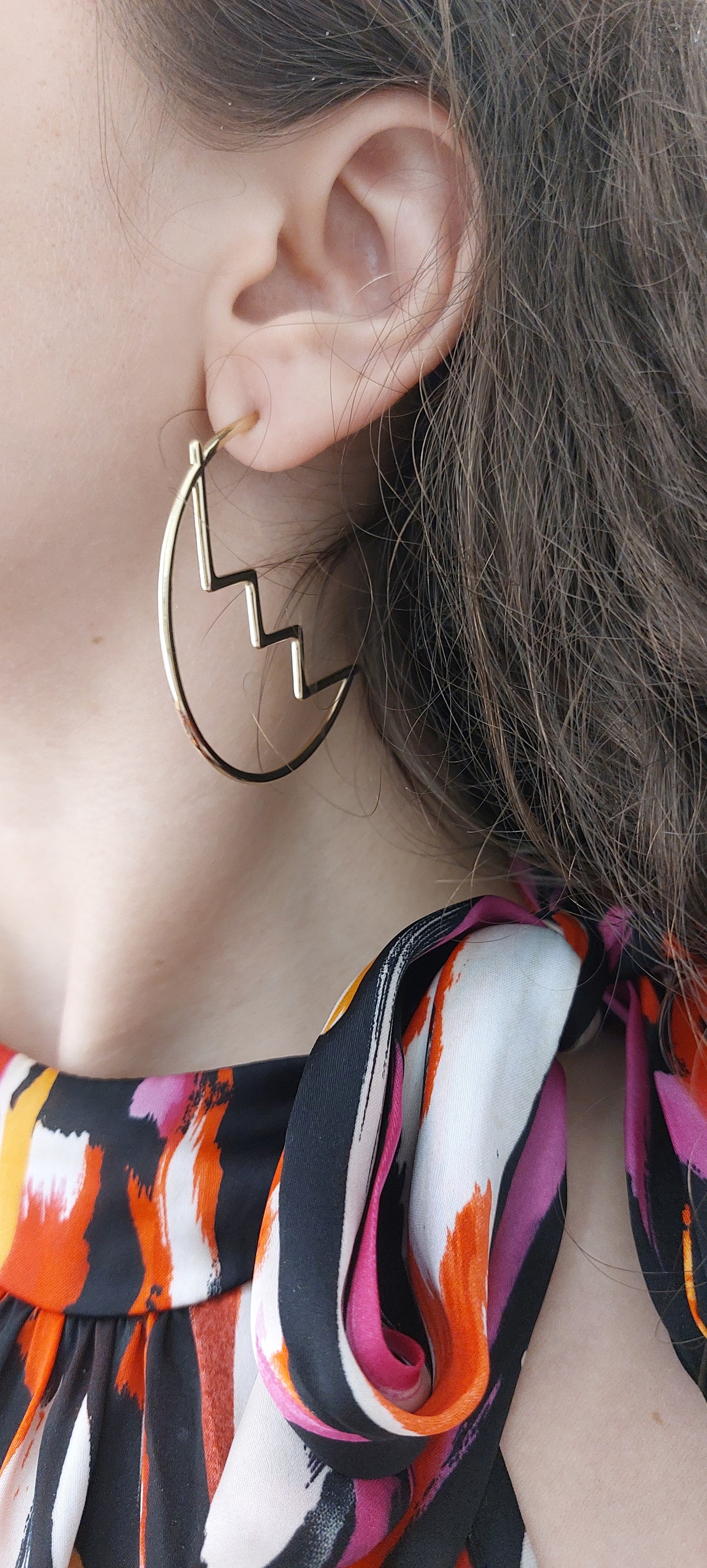 Zig Zag Detail Hoops Sterling Silver