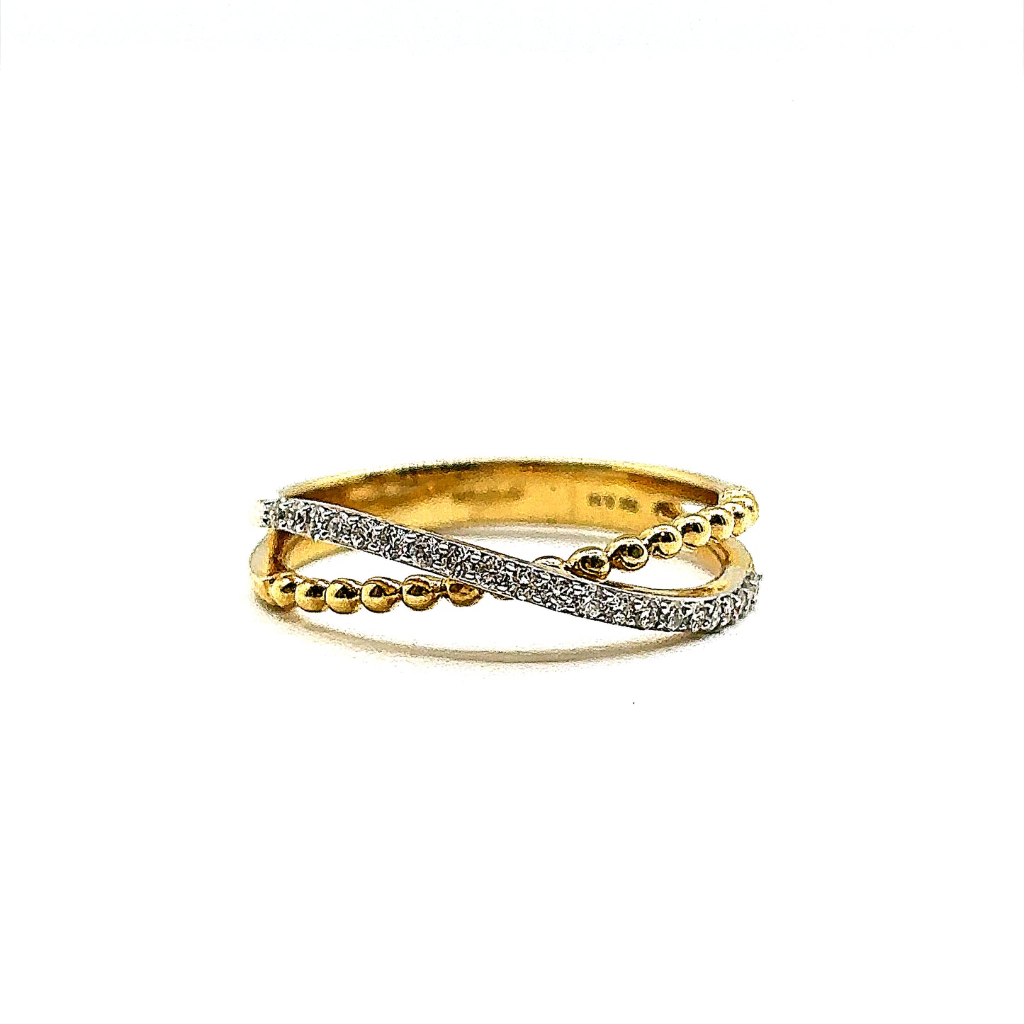 18ct Yellow Gold and Diamond 2 Bar Crossover Ring