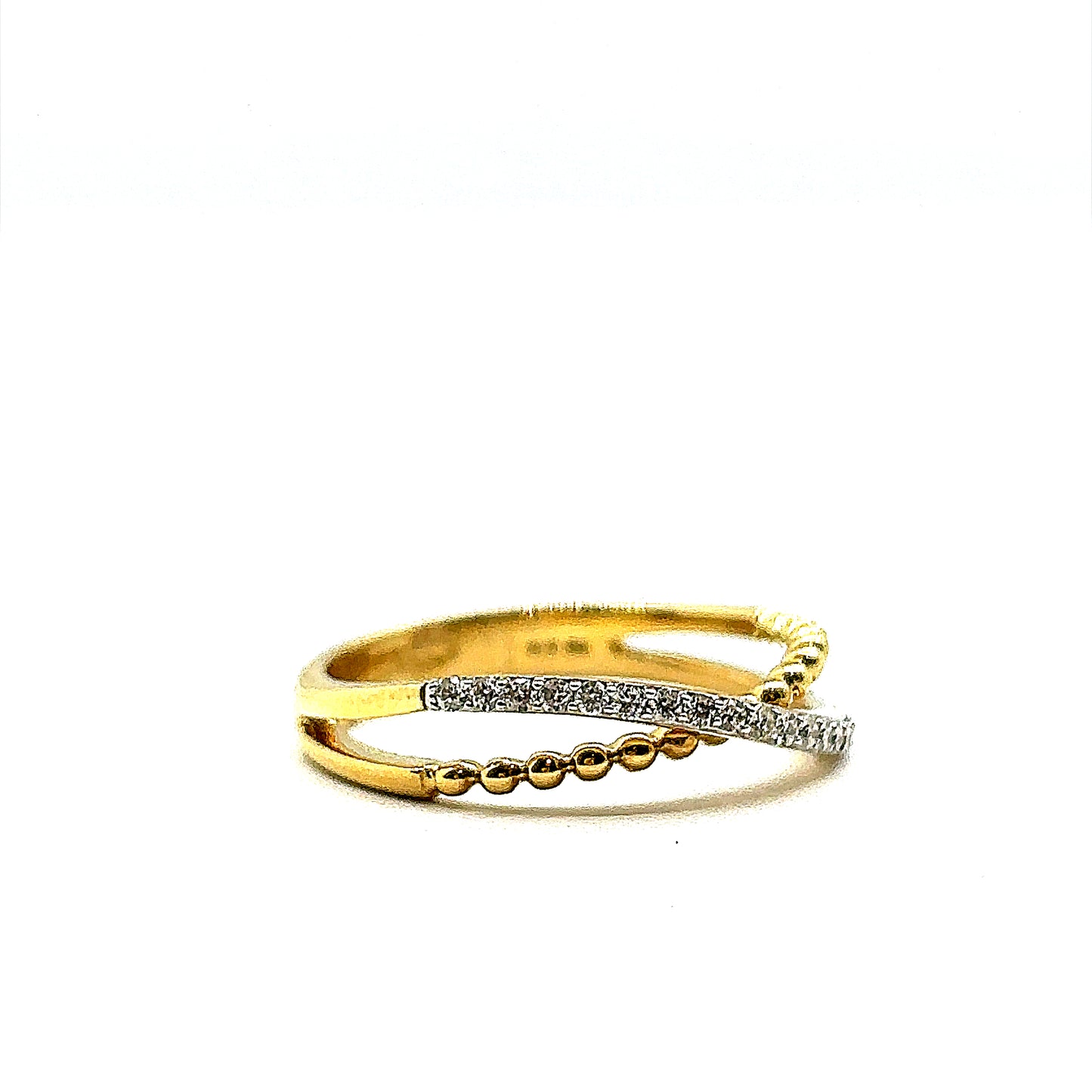 18ct Yellow Gold and Diamond 2 Bar Crossover Ring