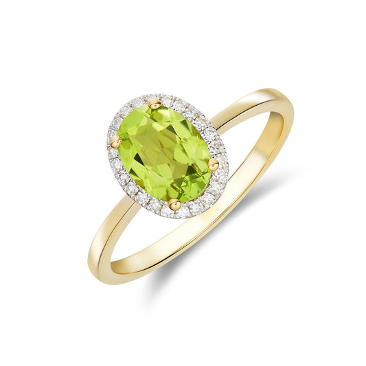 Oval Peridot & Diamond Cluster Ring 8x6mm in 9ct Yellow Gold