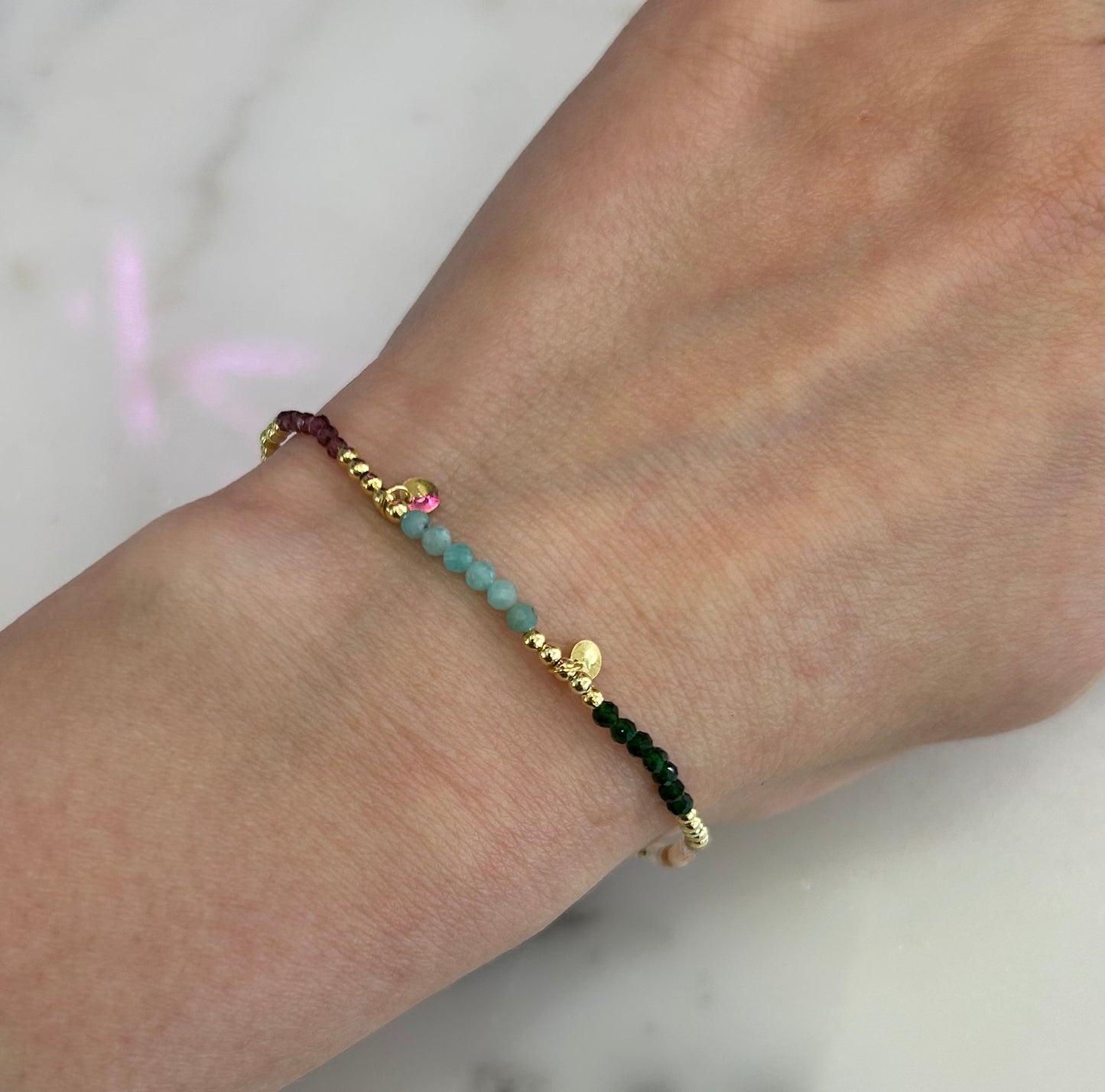 Rainbow Quartz and Silver Gold Plated Beaded Stacking Bracelet