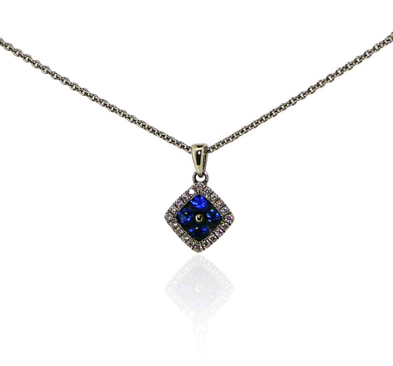 18ct White Gold Diamond & Blue Sapphire Pendant