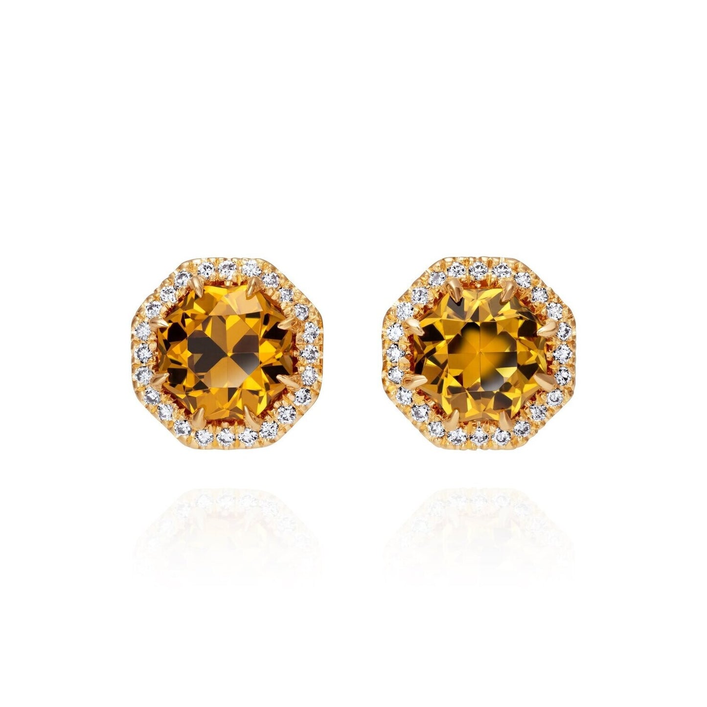 Andradite Mali Garnet and Diamond Halo Stud Earrings