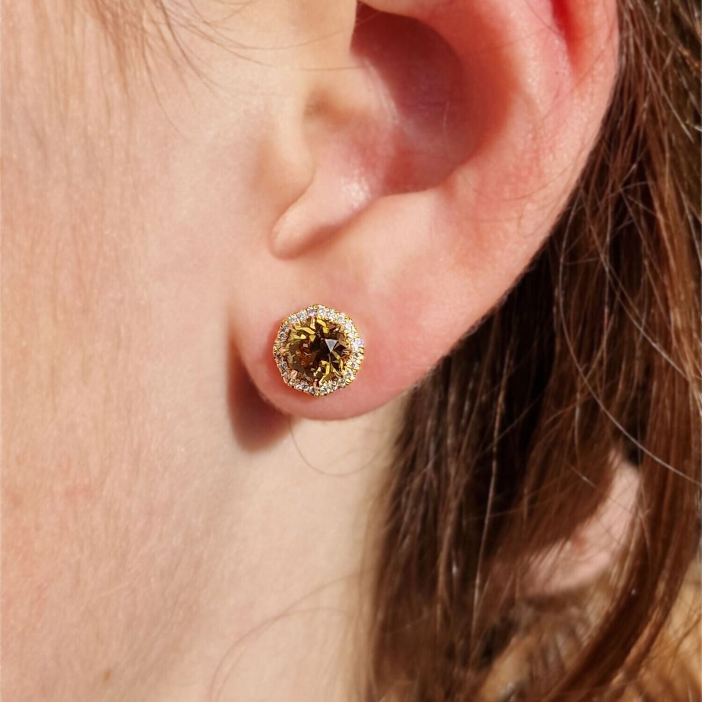 Andradite Mali Garnet and Diamond Halo Stud Earrings