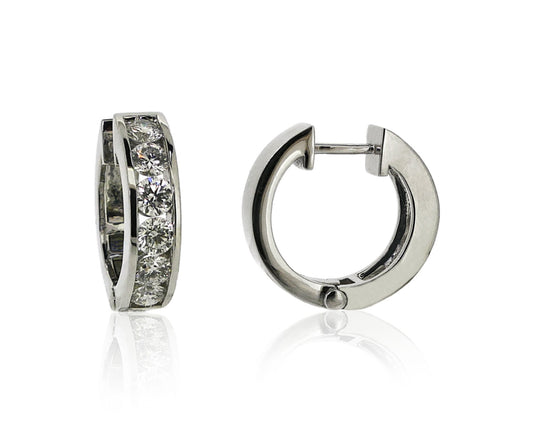 18ct White Gold Channel Set Diamond Hoops