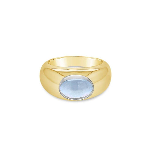 Gold and Sky Blue Topaz modern band ring