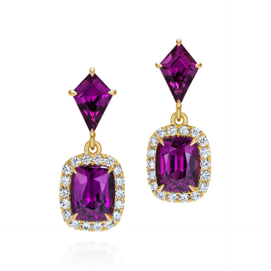 Diamond and Purple Garnet Kite Drop Earrings