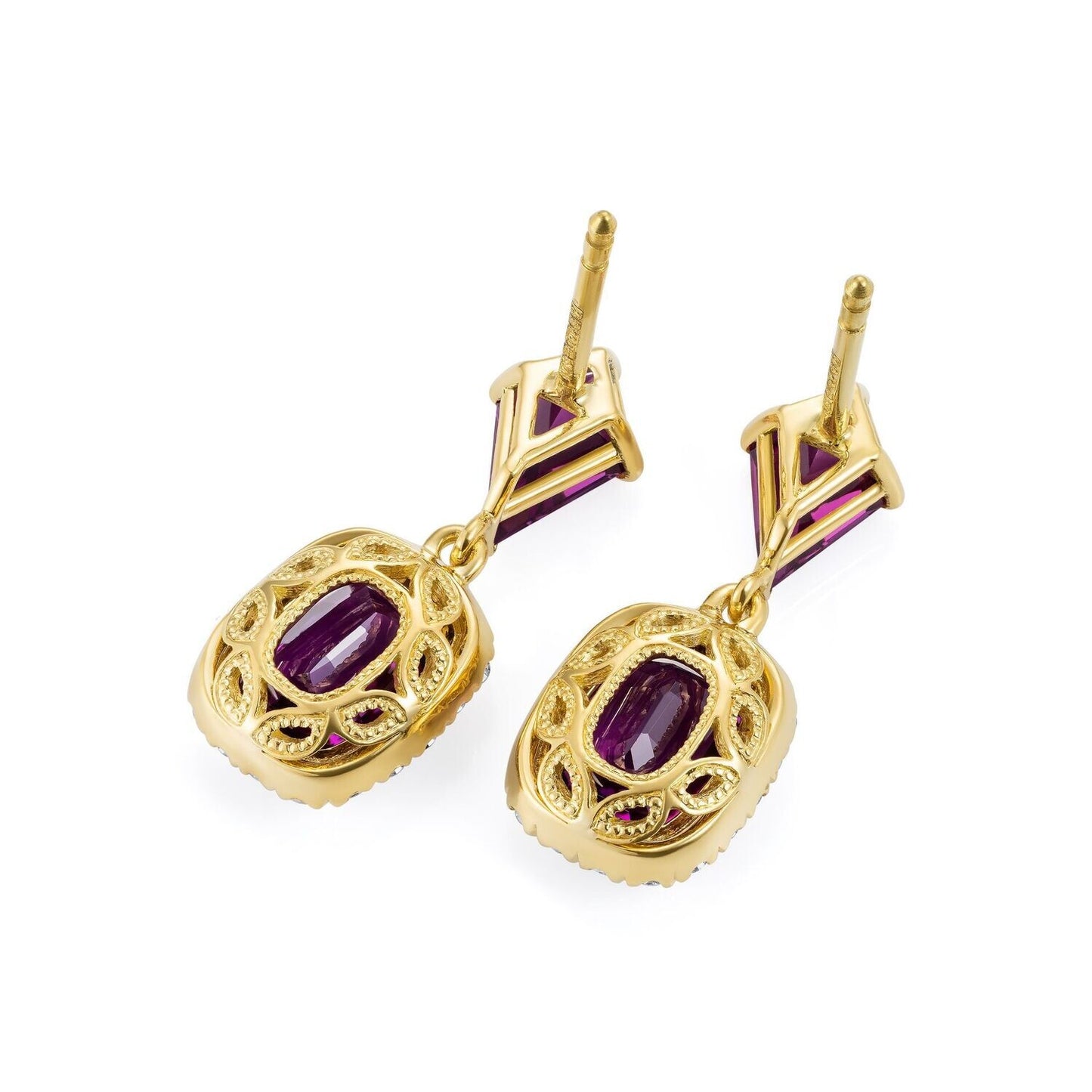 Diamond and Purple Garnet Kite Drop Earrings