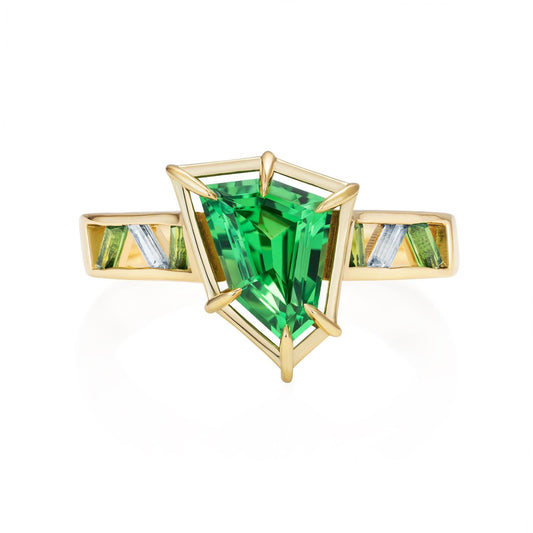 Tsavorite Garnet Freeform Cut Ring In 18ct Yellow Gold