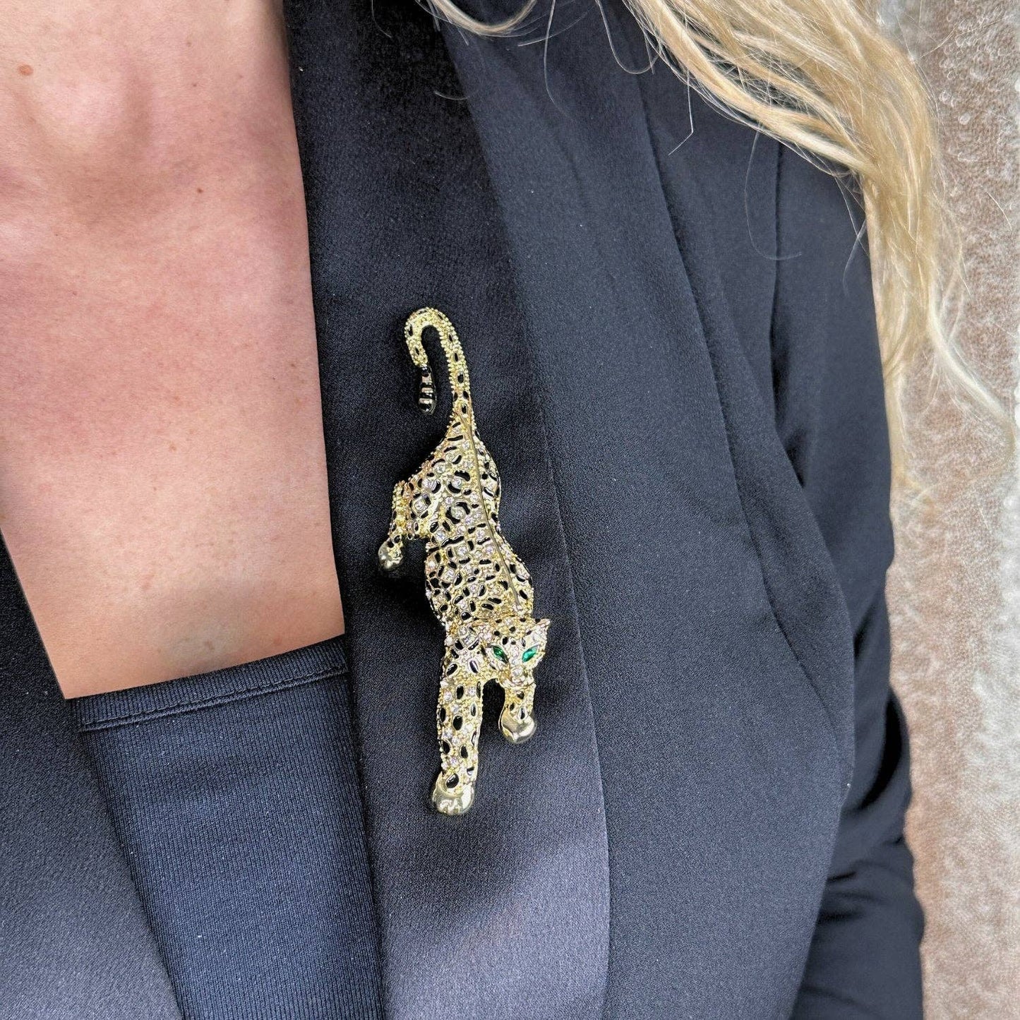 Gold Plated Jewel Encrusted Leopard Brooch