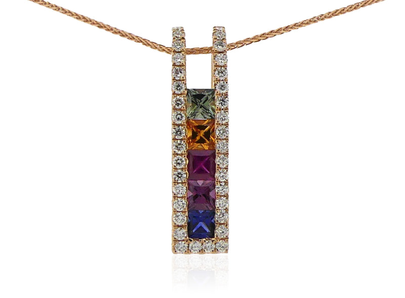 18ct Rose Gold Diamond & Multi Sapphire Pendant