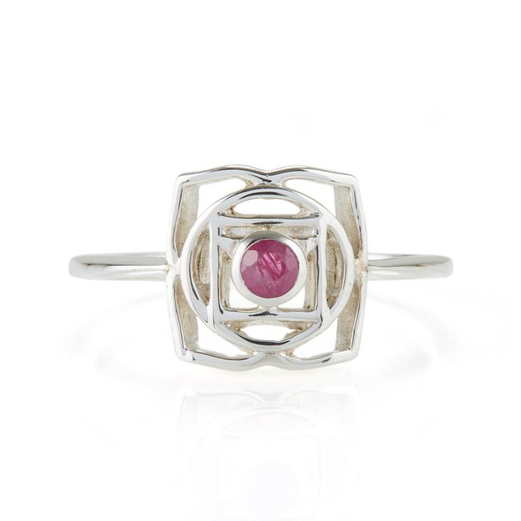 Root Chakra Ring, Ruby & Silver Gold Plated