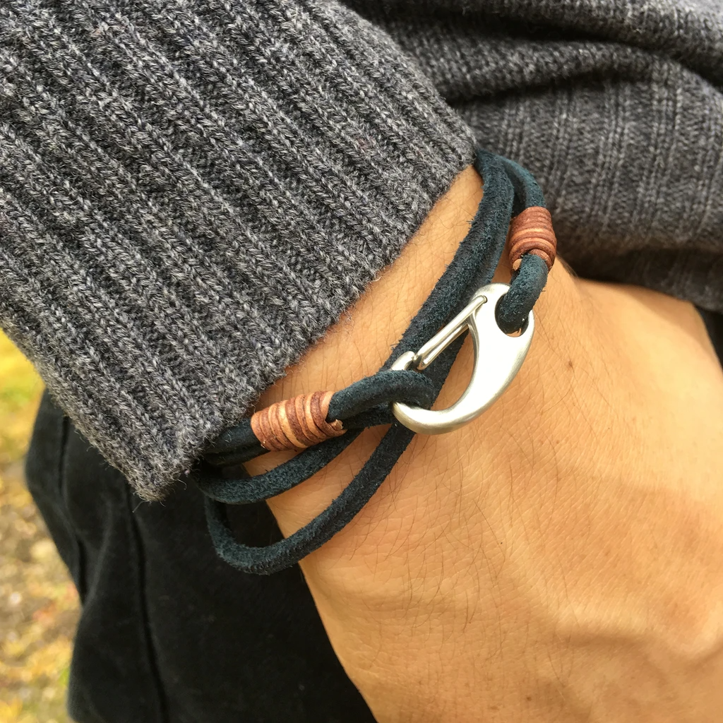 Cowboy Suede Leather Bracelet Navy Blue