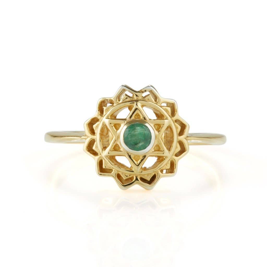 Heart Chakra Ring, Emerald & Silver Gold Plated