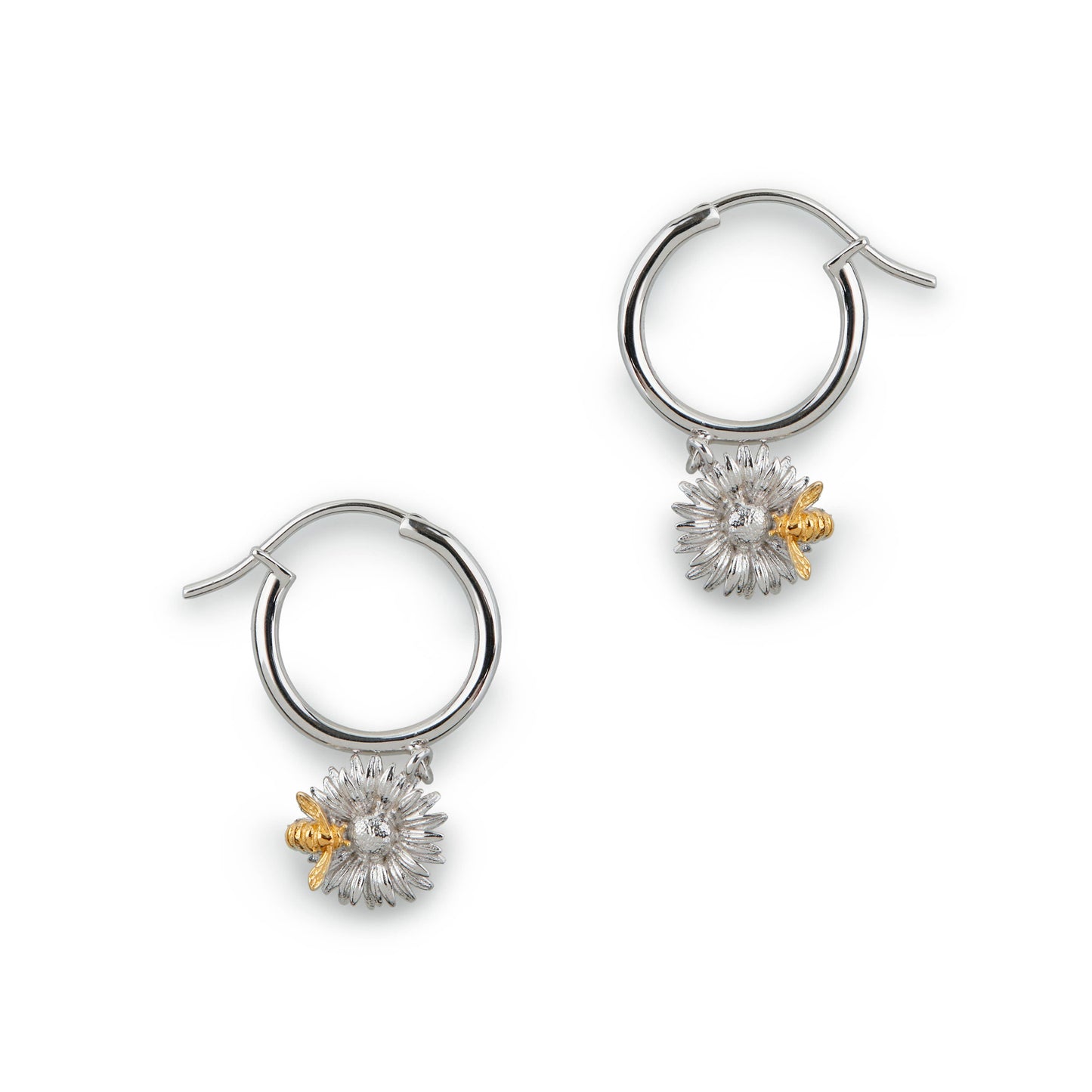 Sterling Silver Daisy & Gold Vermeil Bumble Bee Drop Earrings